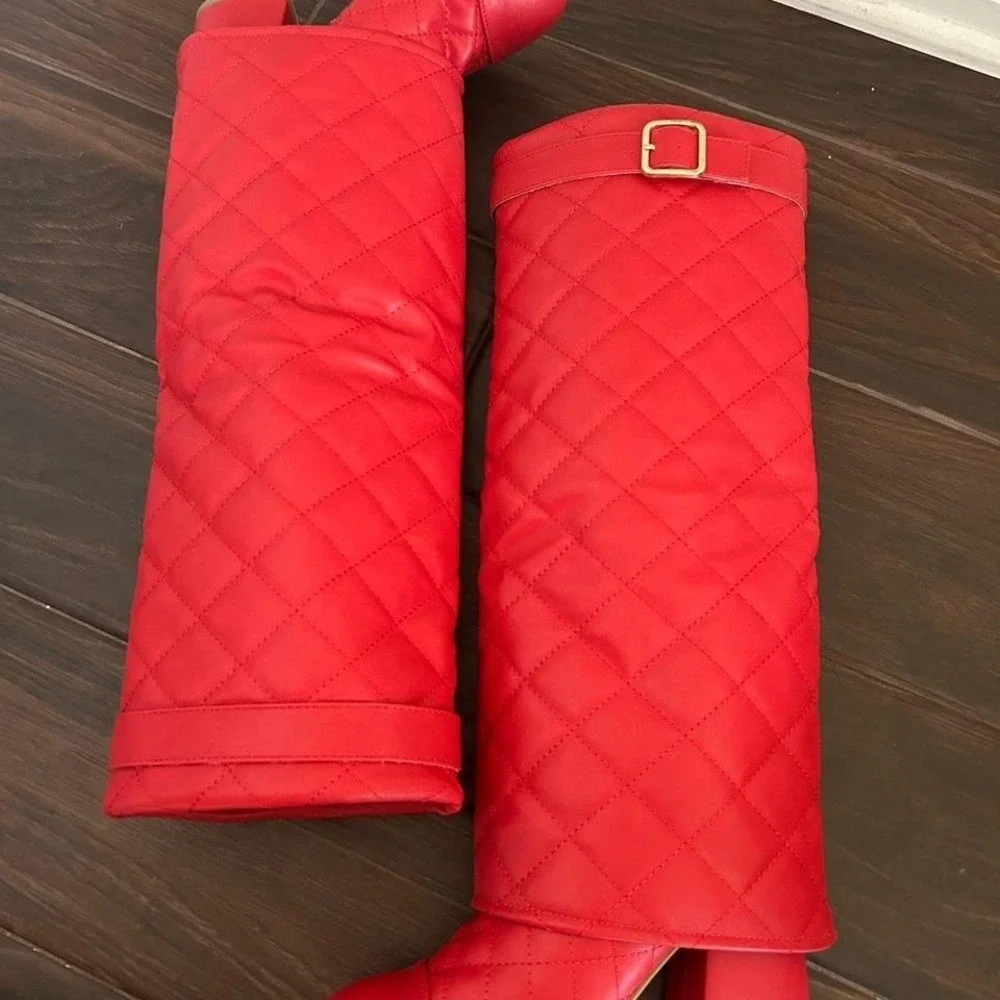Red knee-high boots with buckle #kneehighboots Size 6‎ NEW